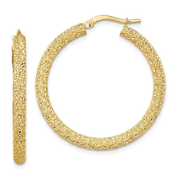 Kazi Luxury 14k Yellow Gold 3mm Diamond-cut Hoop Earrings